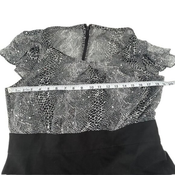 AGB Cocktail Bodycon Dress 12 Puffy Short Sleeve Sequin Snake Skin Black White - Picture 7 of 7